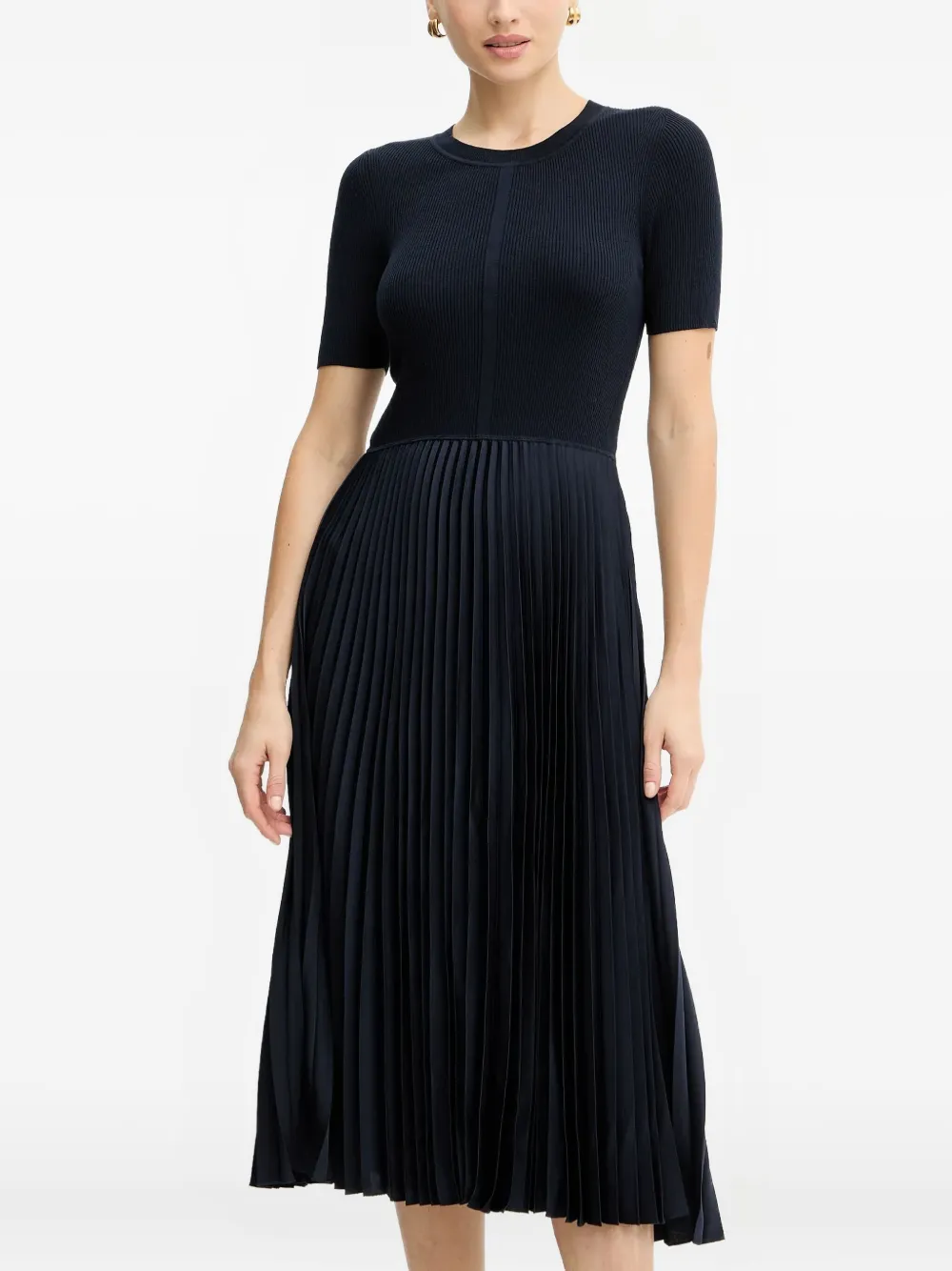 BOSS ribbed pleated midi dress - ブルー BOSS ribbed pleated midi dress - ブルー