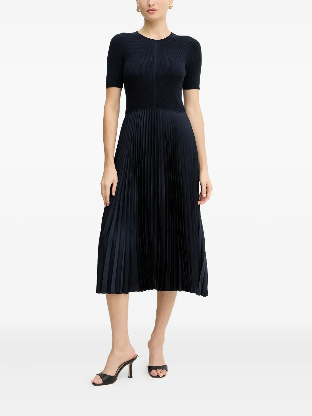 BOSS ribbed pleated midi dress - Blauw