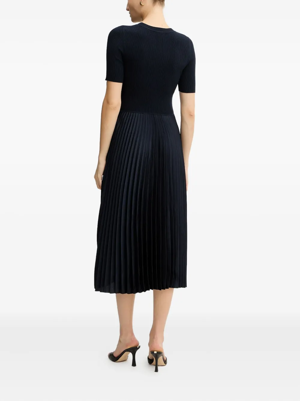 Hugo Boss Ribbed Pleated Midi Dress In Blue