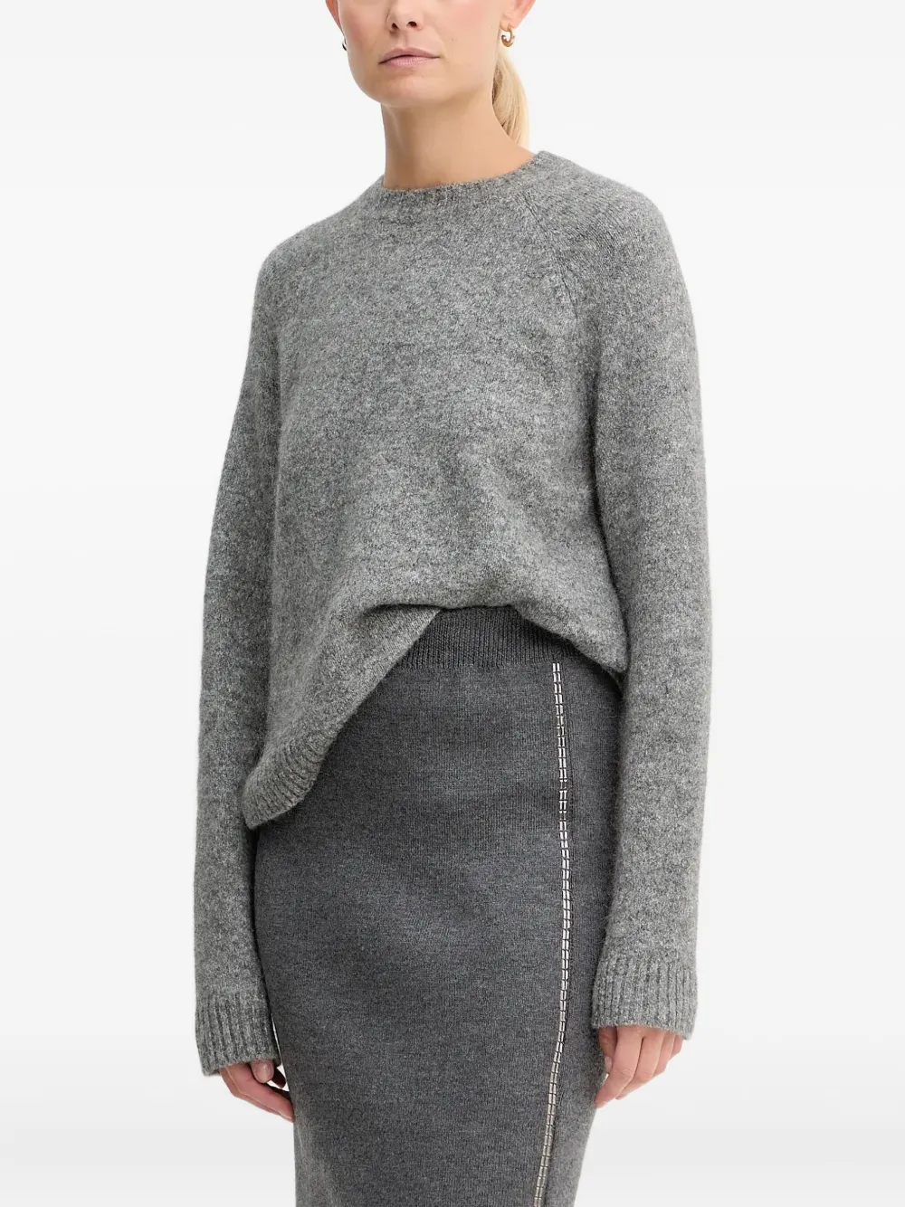 Hugo Boss Ribbed Crew-neck Sweater In Gray