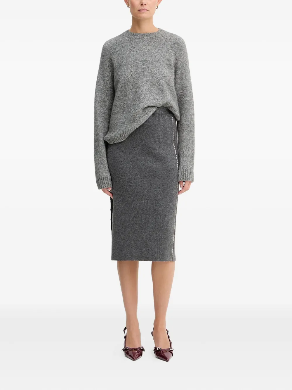 Hugo Boss Ribbed Crew-neck Sweater In Gray