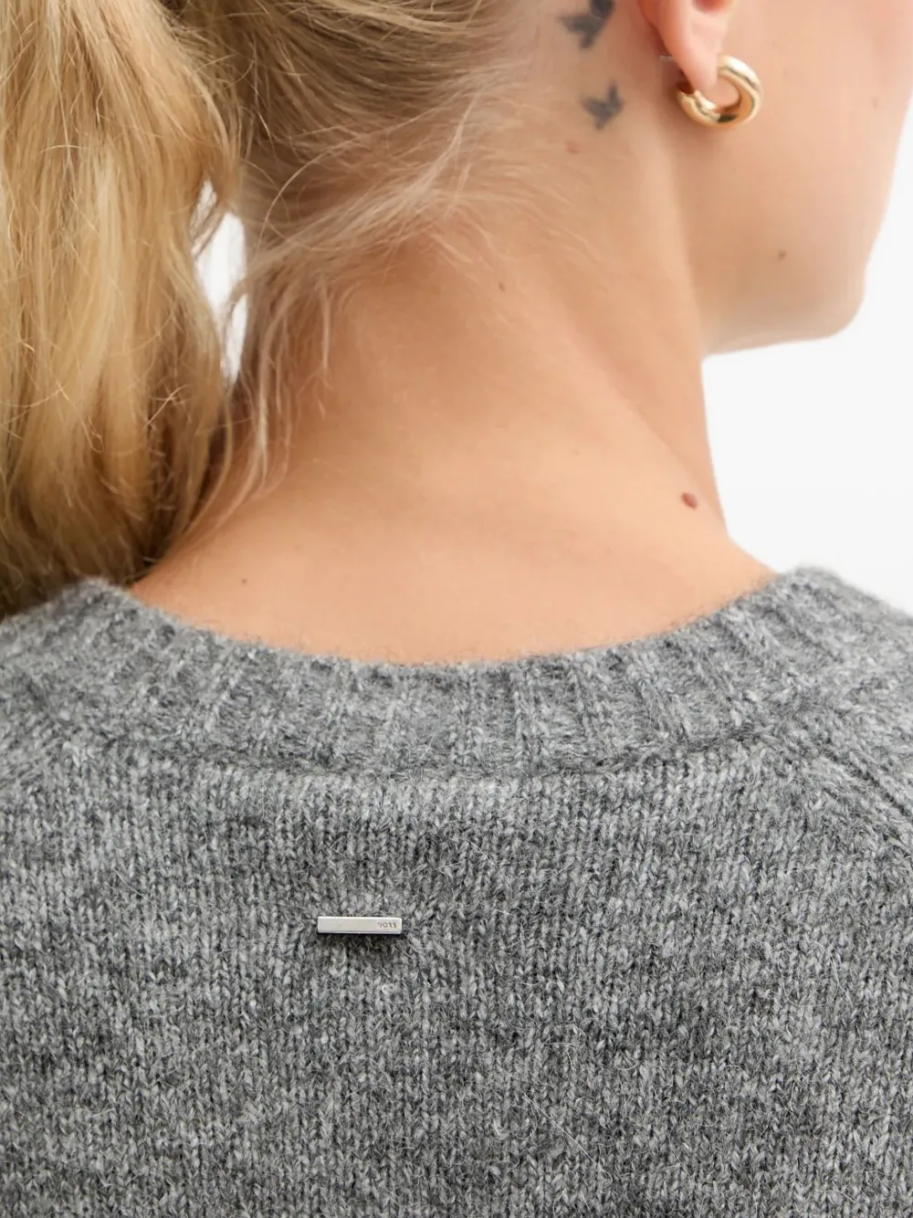 Hugo Boss Ribbed Crew-neck Sweater In Gray