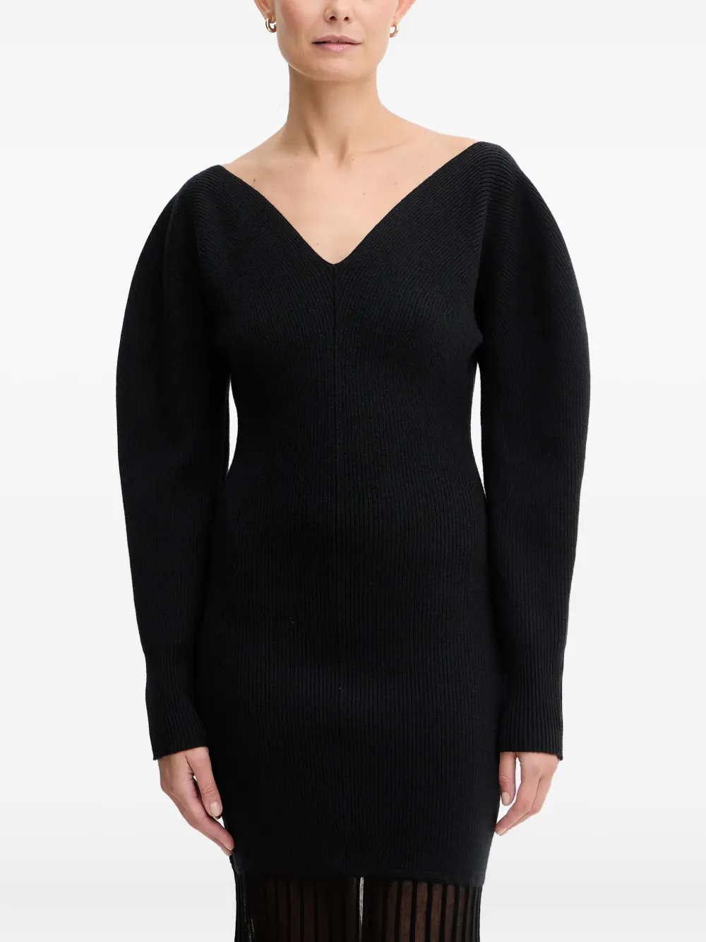 Hugo Boss Puff-sleeves Midi Dress In Black