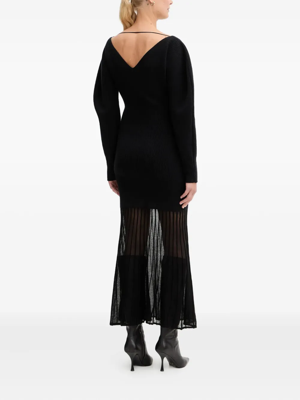 BOSS puff-sleeves midi dress - Zwart