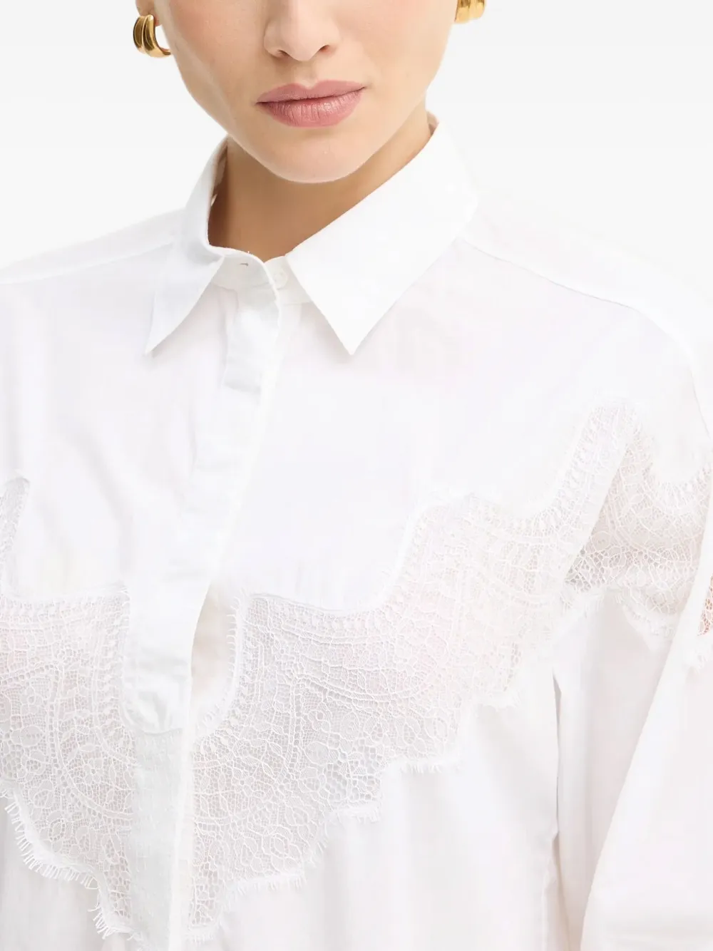 BOSS Bostuna blouse met kanten detail Wit