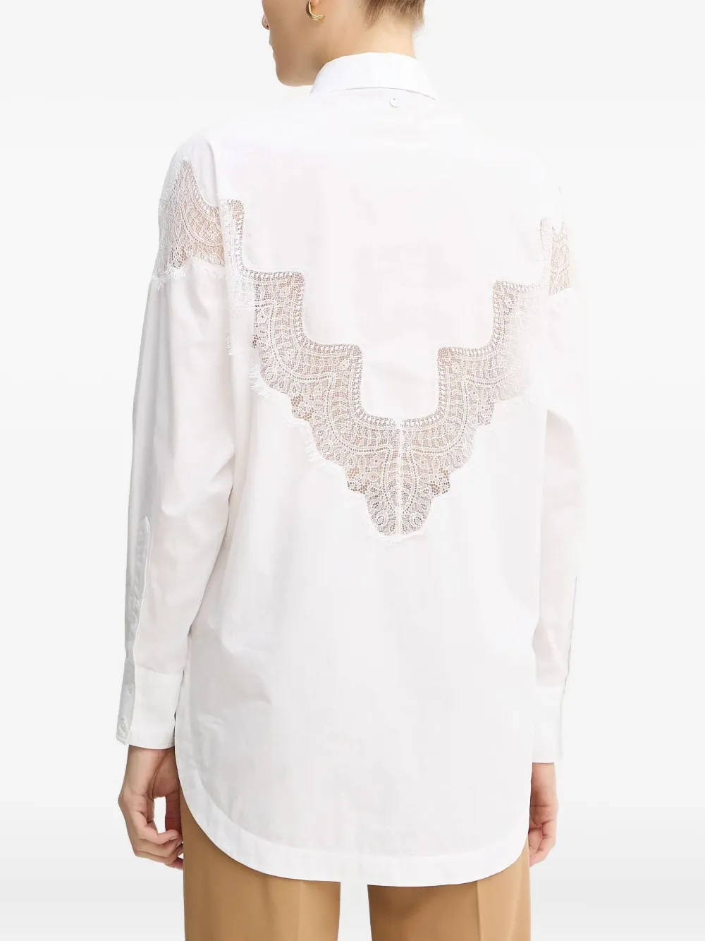 BOSS Bostuna blouse met kanten detail Wit