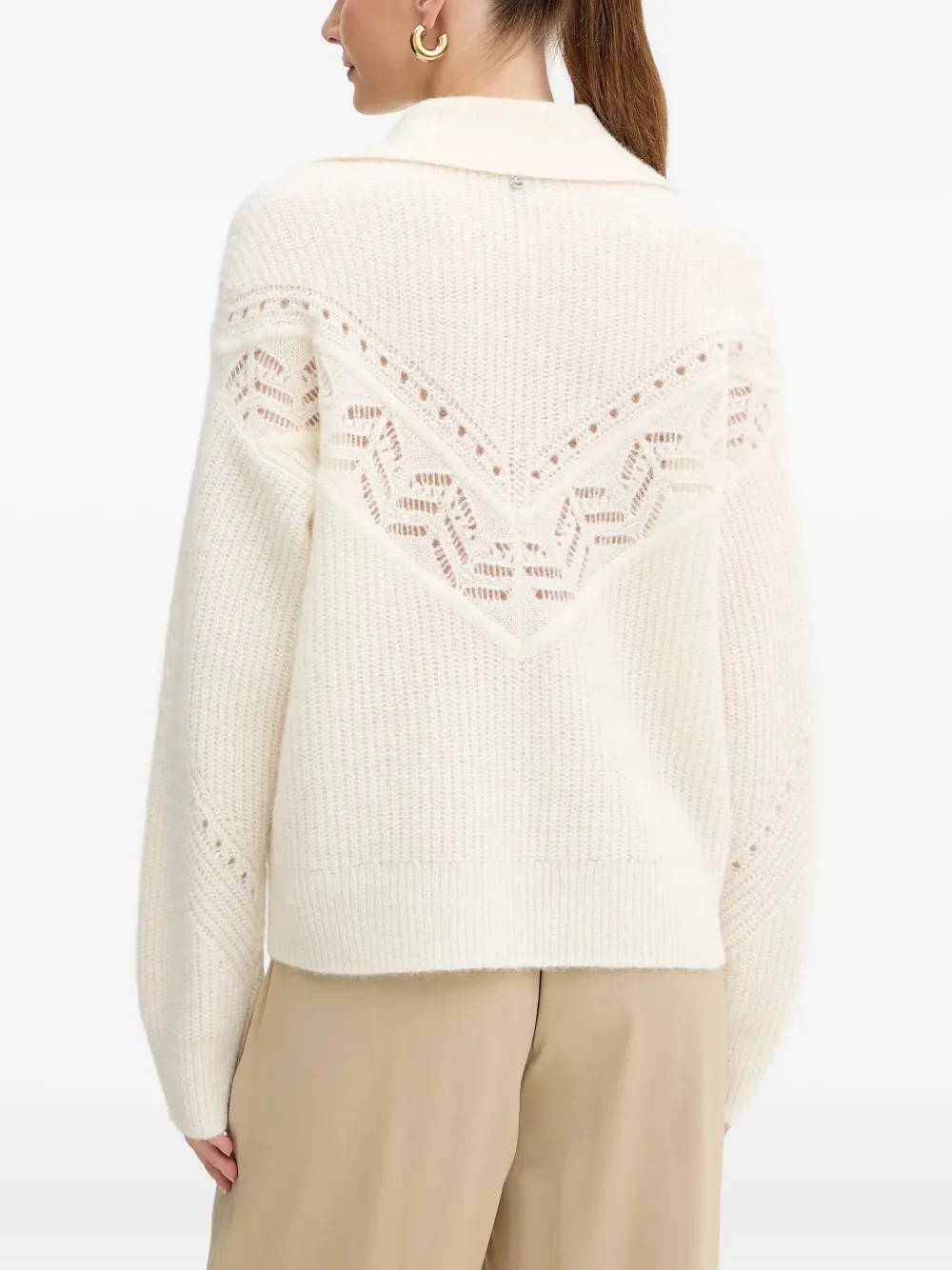 Hugo Boss Openwork Collared Sweater In Neutral