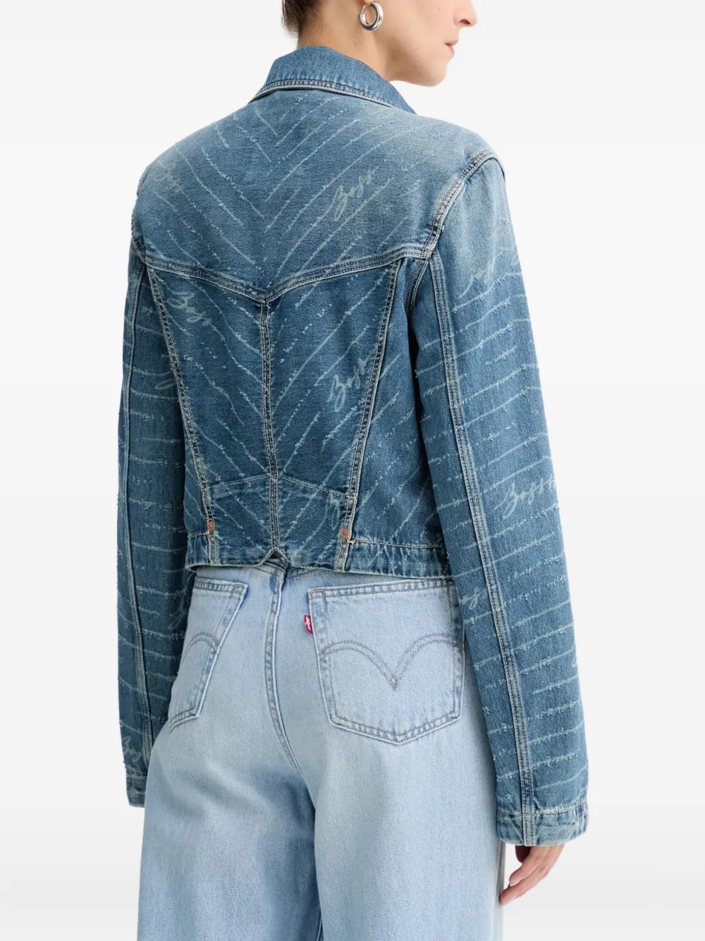 BOSS Denim jack met logoprint Blauw