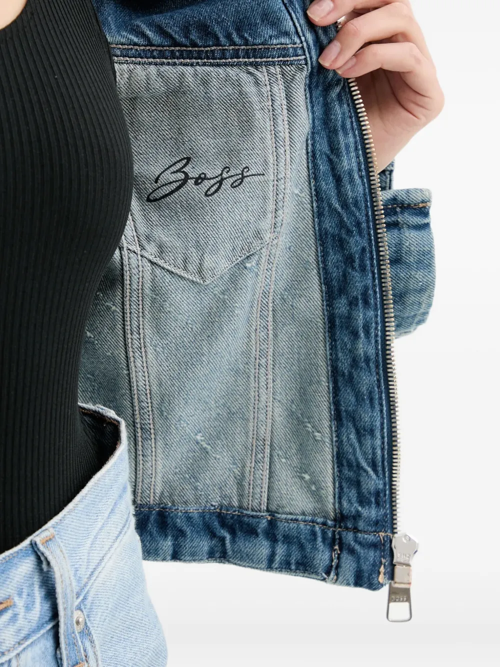 BOSS Denim jack met logoprint Blauw