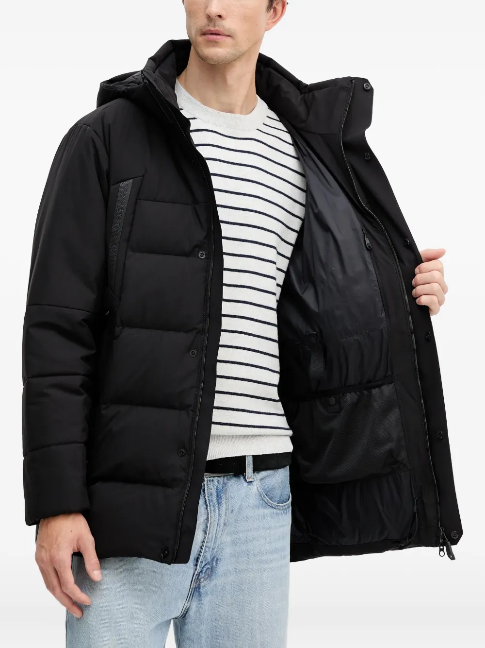 BOSS Gewatteerd jack met capuchon Zwart