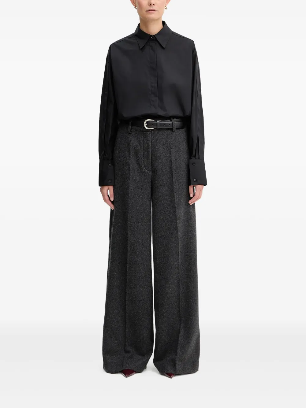 BOSS Katoenen blouse met lange mouwen - Zwart