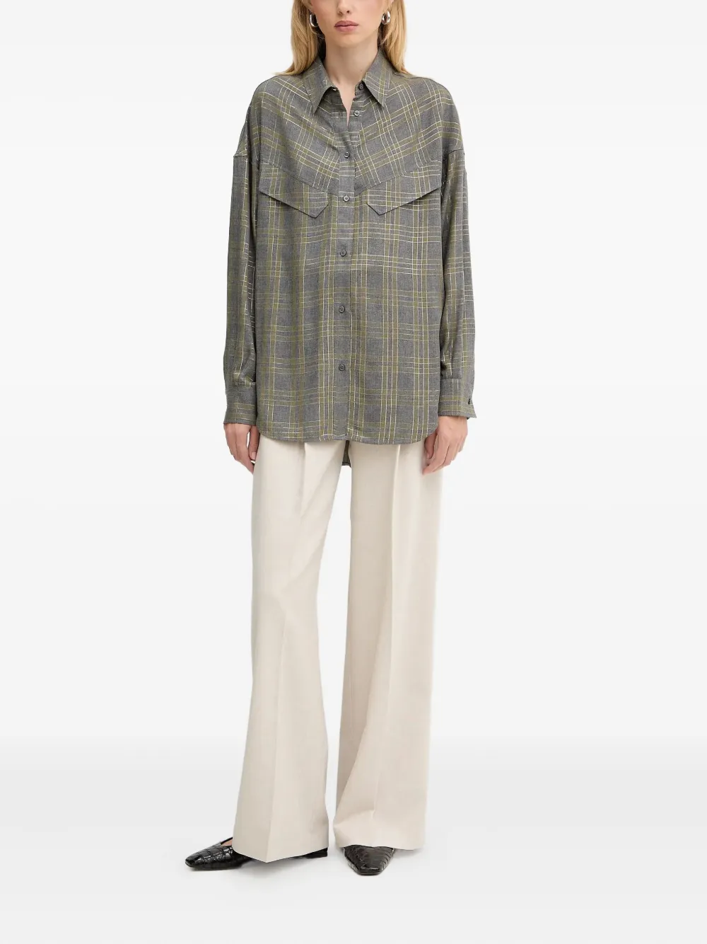 BOSS Geruit blouse - Grijs