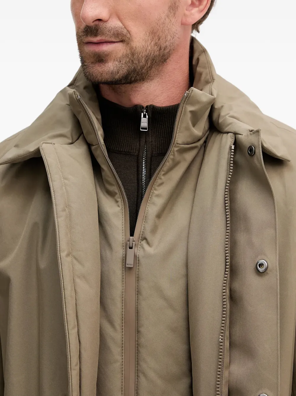 Hugo Boss Layered Coat In Green
