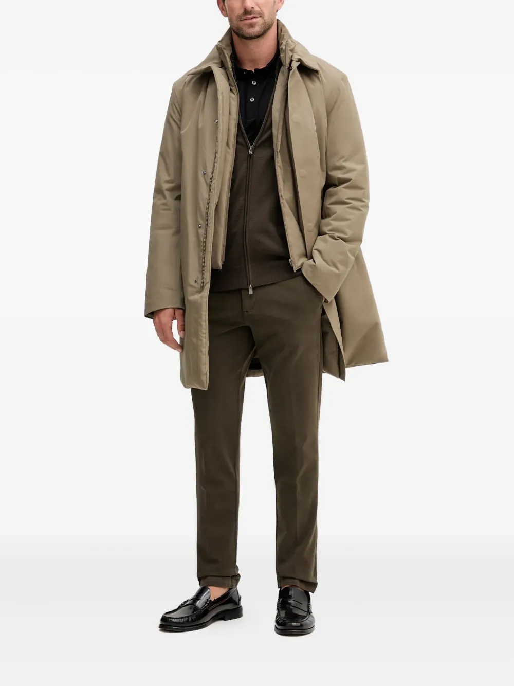 Hugo Boss Layered Coat In Green