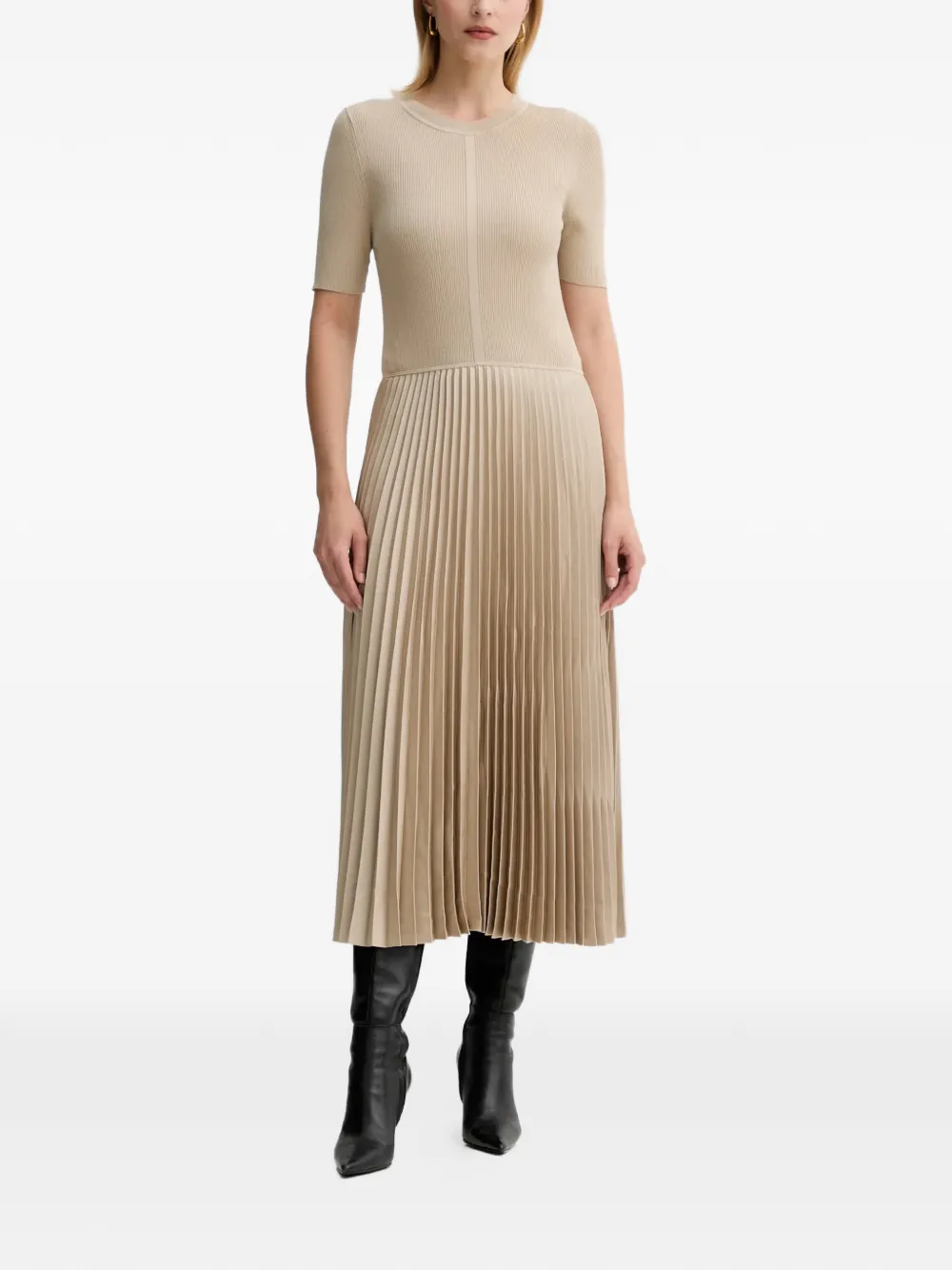BOSS ribbed pleated dress - Nude