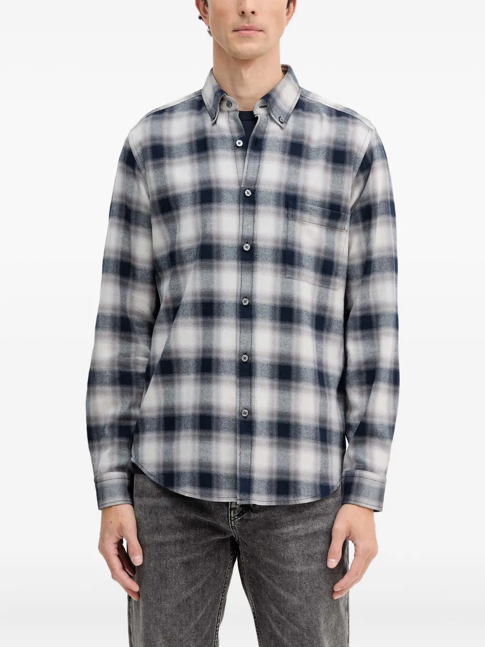 BOSS Geruit overhemd met zak Wit