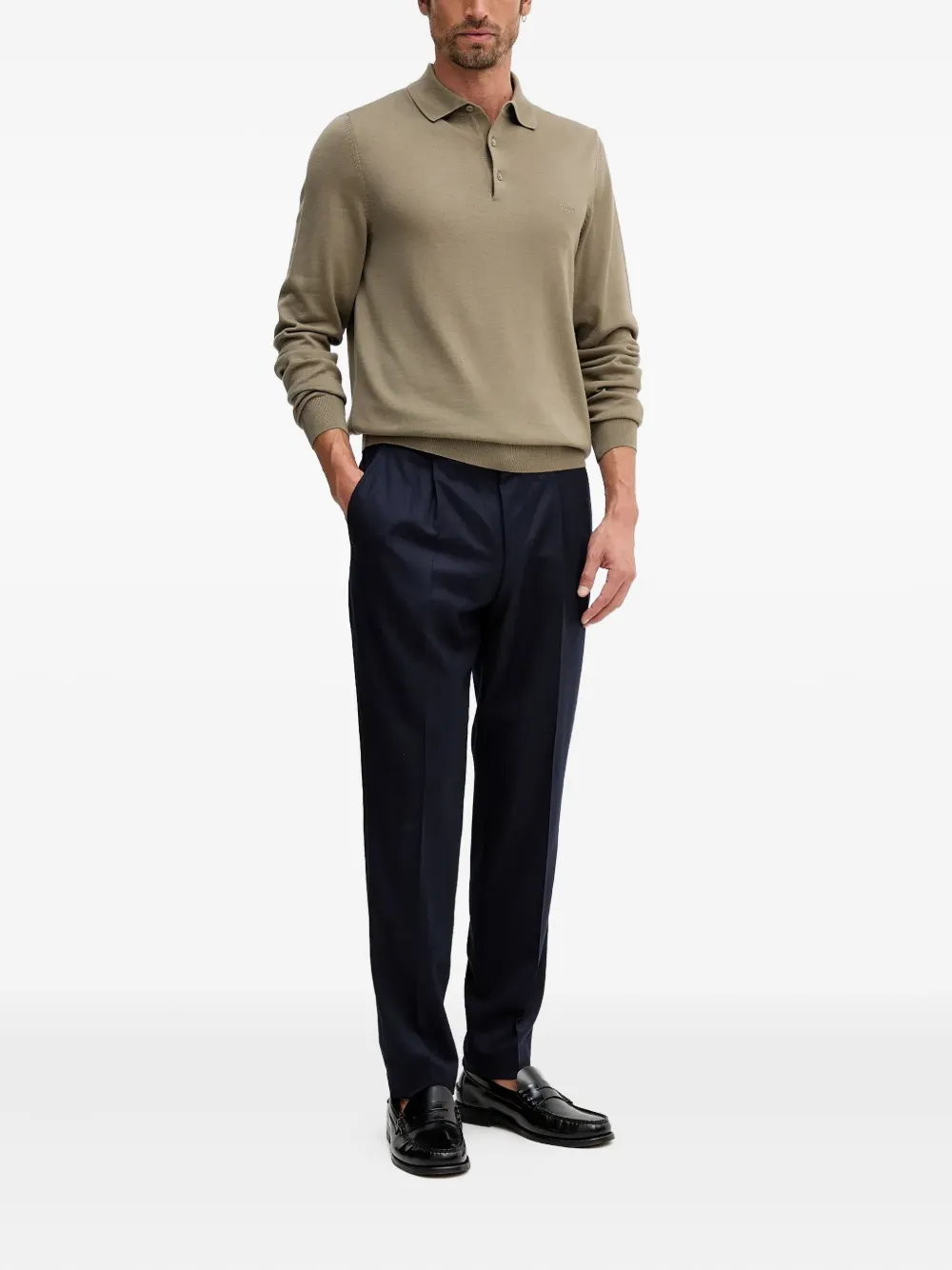 BOSS Poloshirt met knoop en lange mouwen - Groen