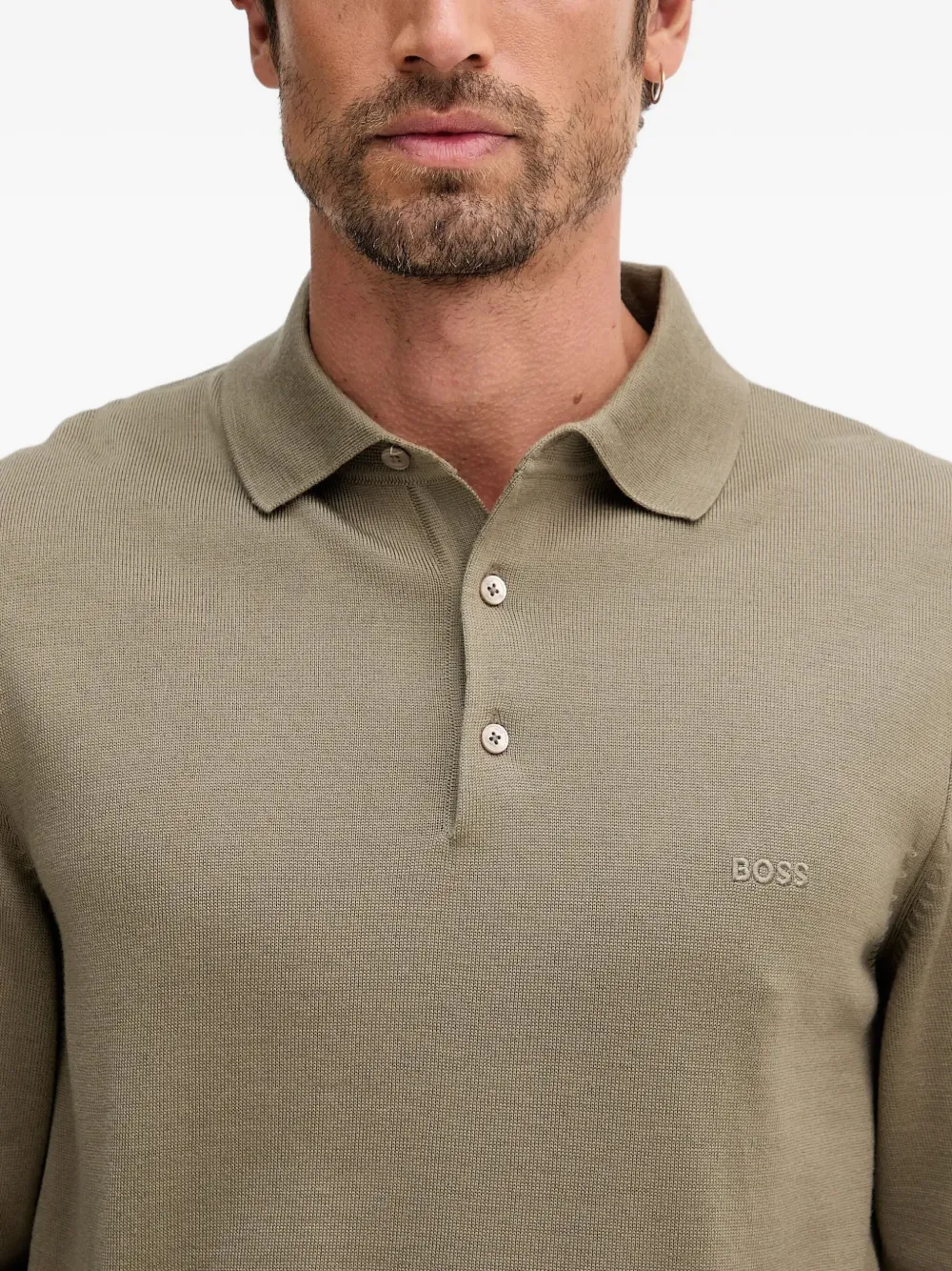 BOSS Poloshirt met knoop en lange mouwen Groen