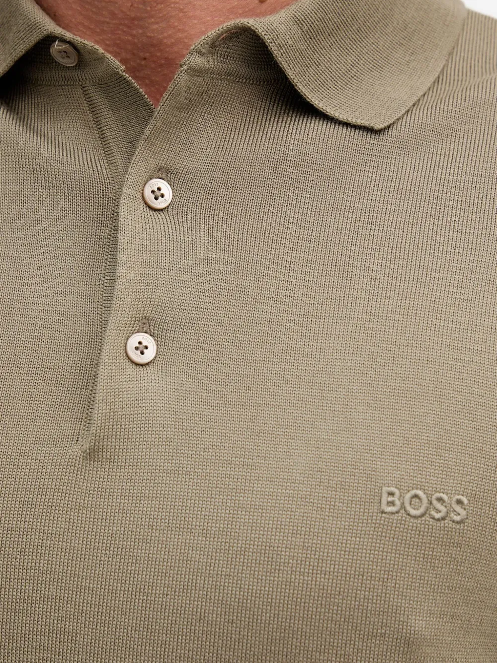 BOSS Poloshirt met knoop en lange mouwen Groen