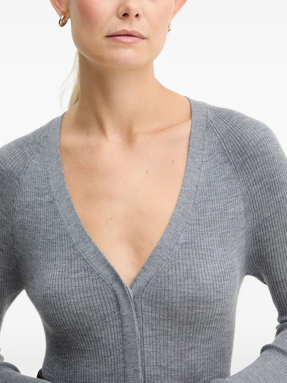 Hugo Boss Friva Ribbed Long-sleeve Cardigan In Gray