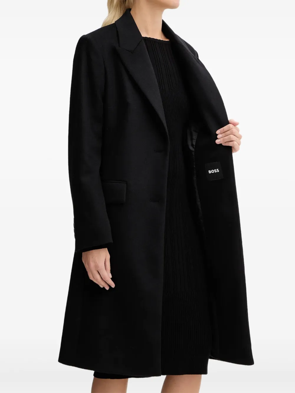 Hugo Boss Button Pocket Coat In Black
