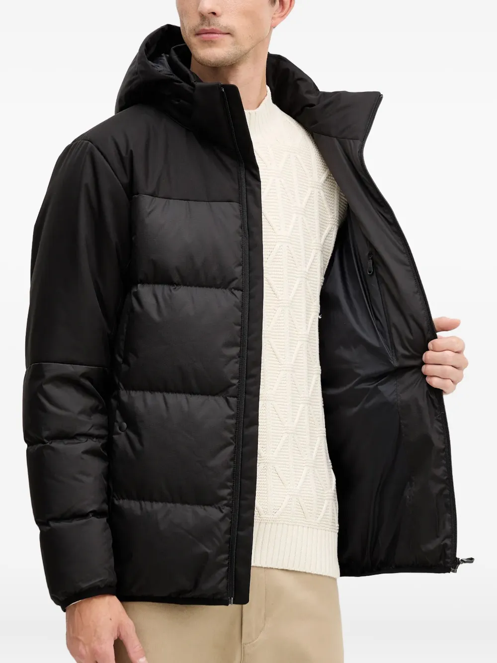 BOSS Gewatteerd jack met capuchon Zwart