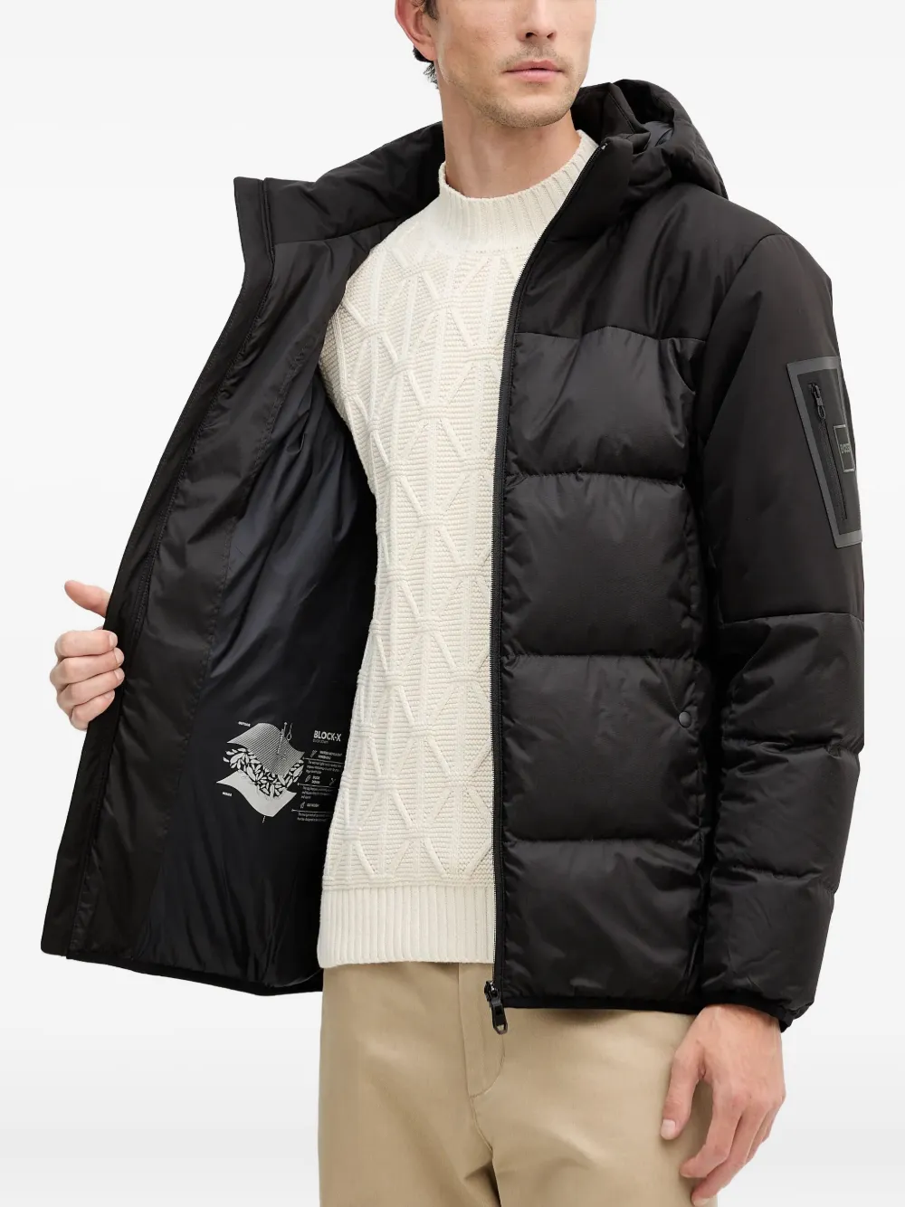 BOSS Gewatteerd jack met capuchon Zwart