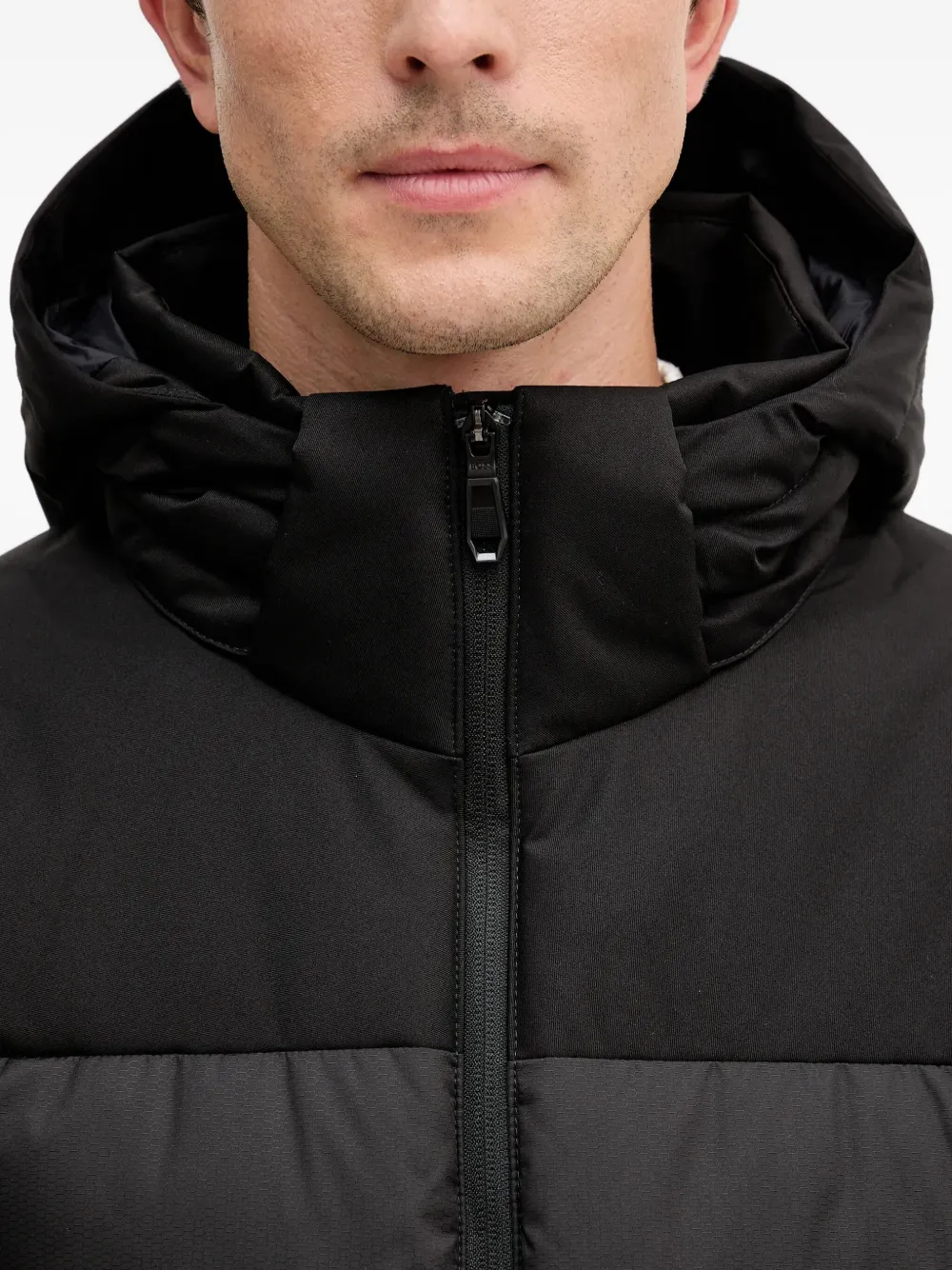 BOSS Gewatteerd jack met capuchon Zwart