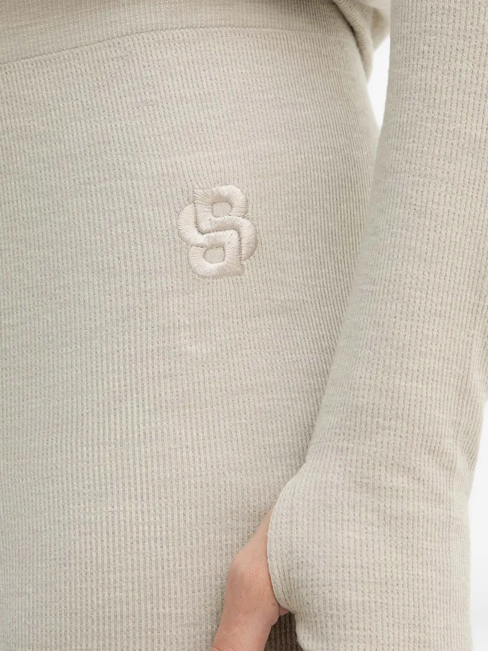 BOSS Geribbelde legging met borduurwerk Beige