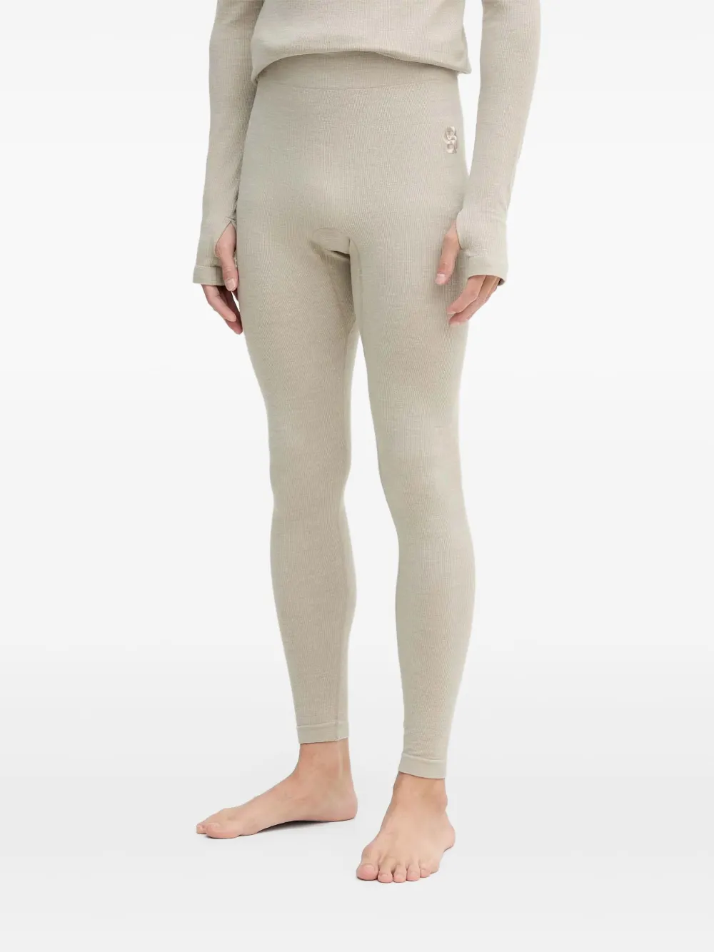 BOSS embroidered ribbed leggings | Neutrals | Image 1