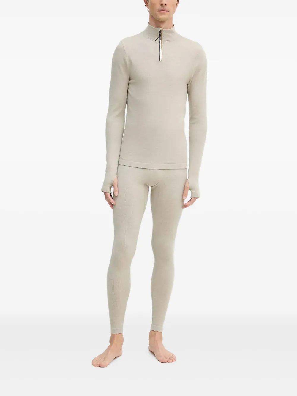 BOSS Geribbelde legging met borduurwerk - Beige