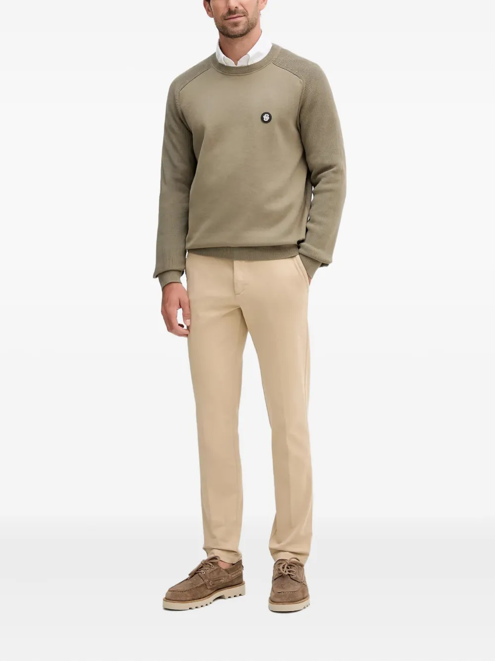 BOSS Sweater met logopatch - Bruin