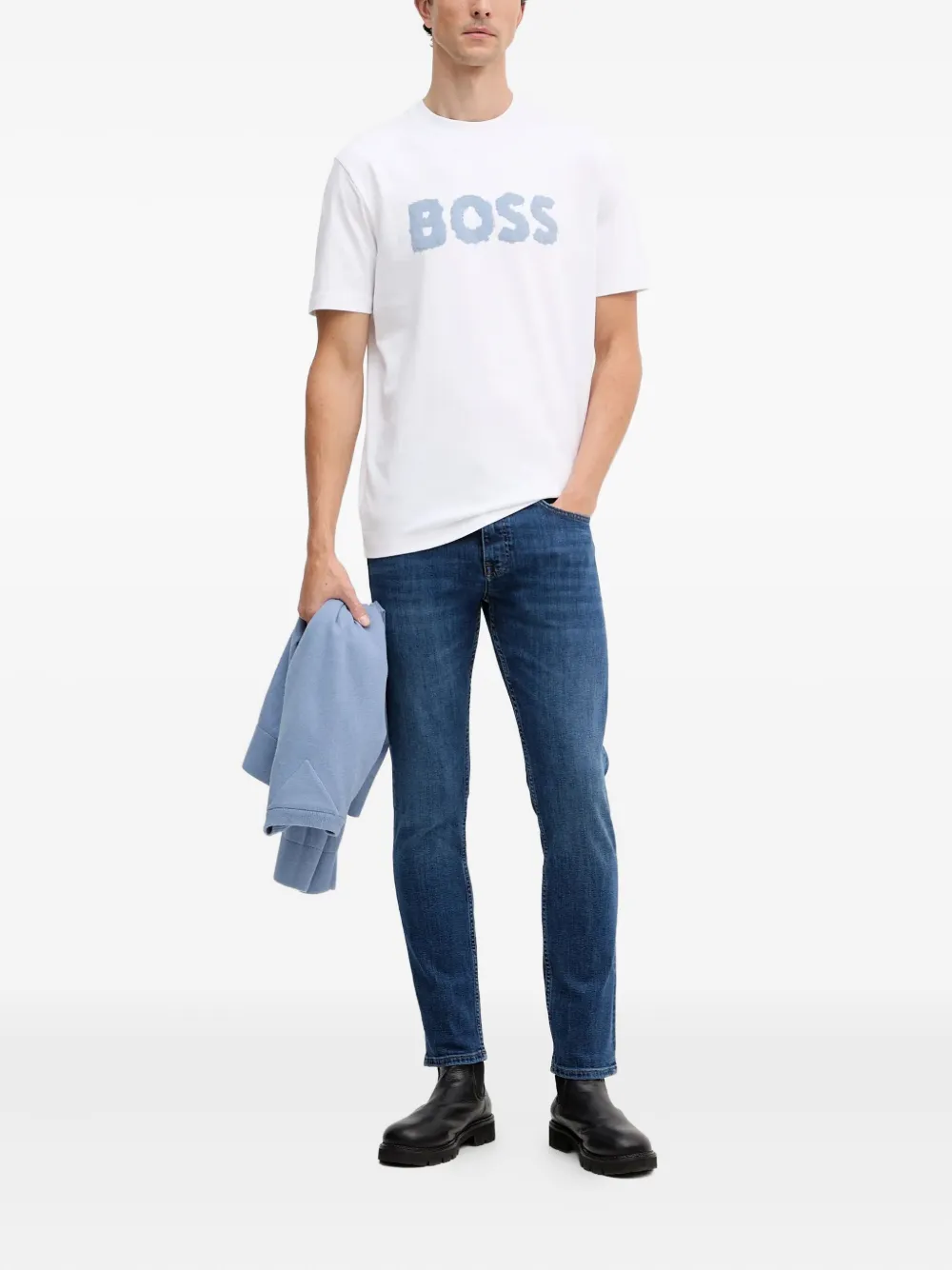 BOSS logo-patch cotton jeans - Blauw