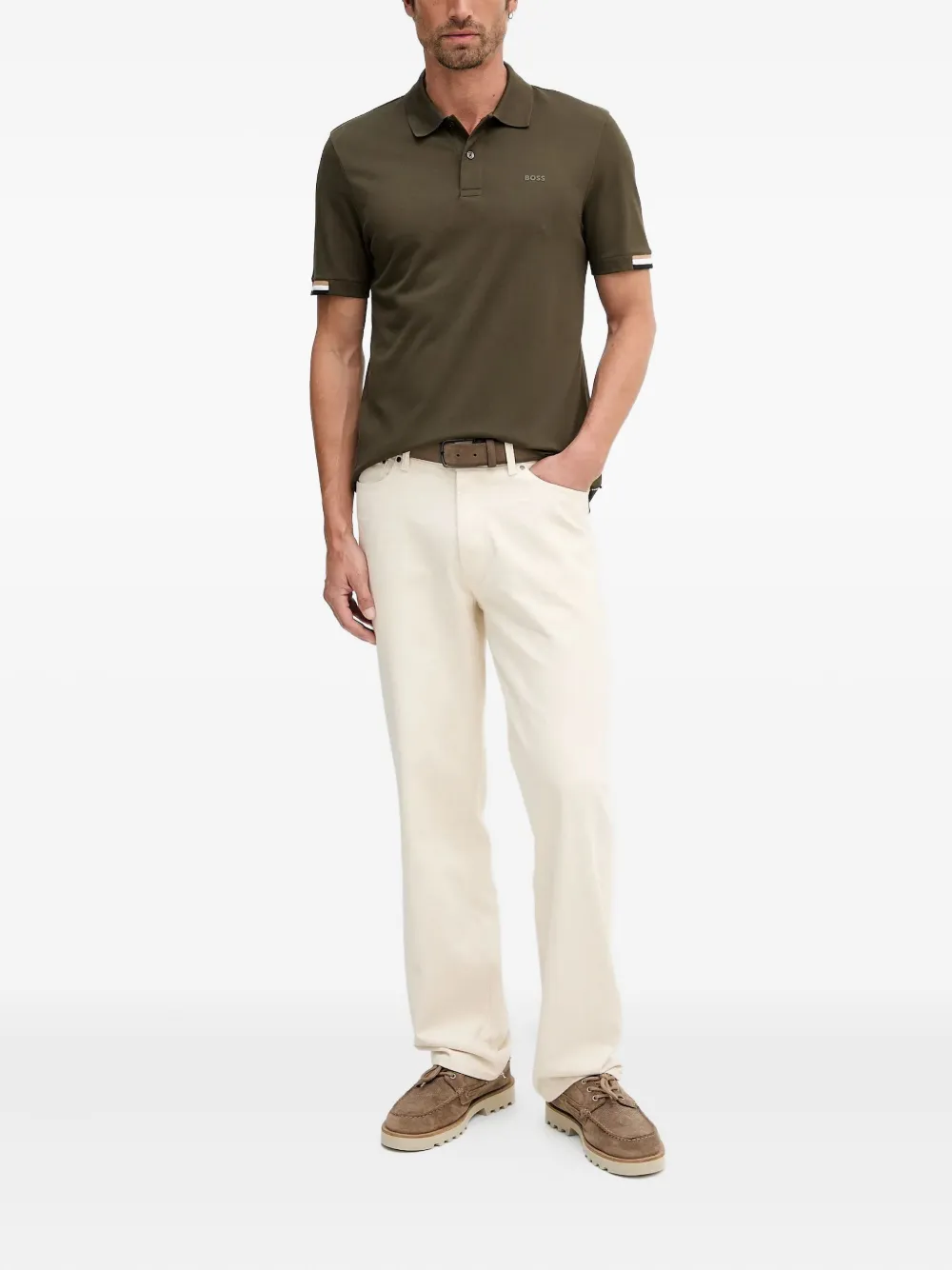 BOSS Parlay poloshirt met streepdetail - Groen