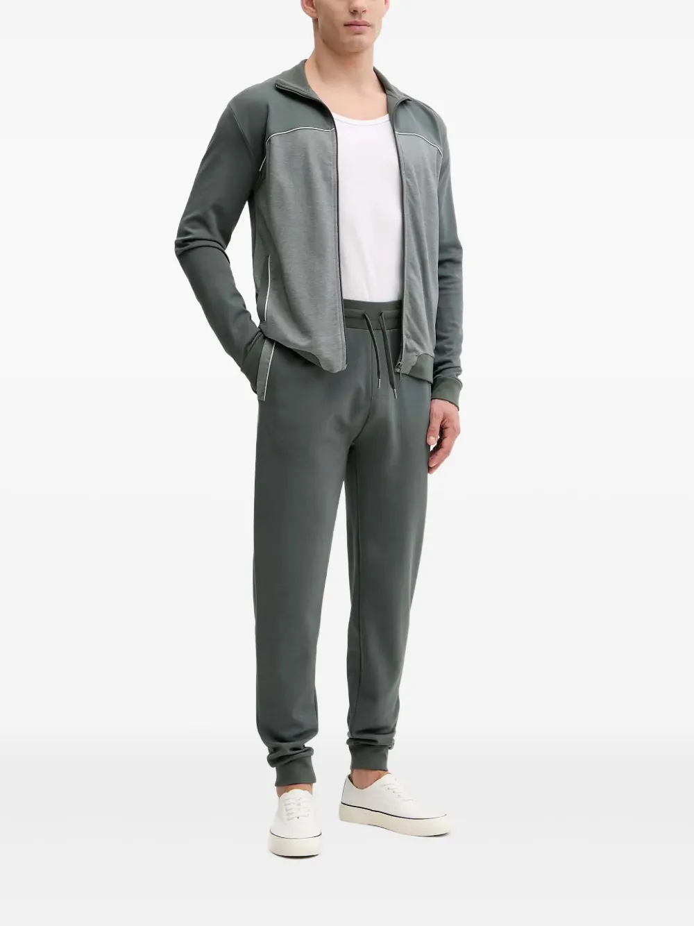 BOSS Sweater met vlakken en rits - Grijs