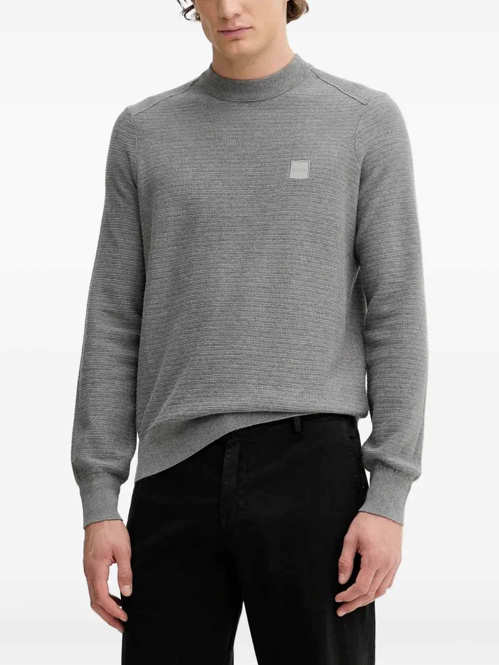 BOSS textured logo-patch sweater | Grey | Image 1