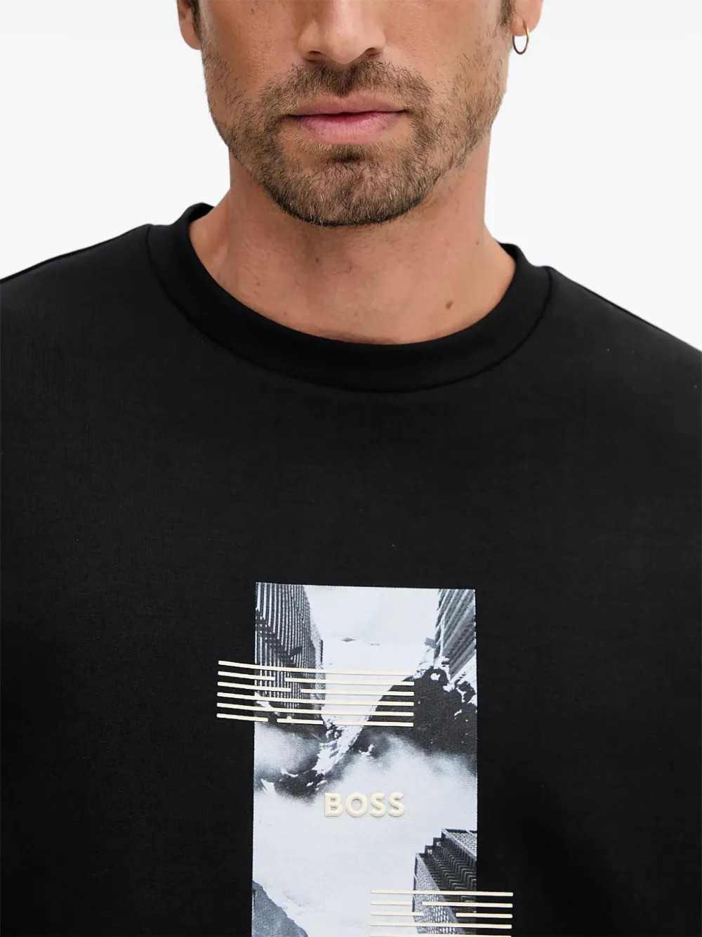 BOSS Stenson Zone sweater met ronde hals en grafische print Zwart