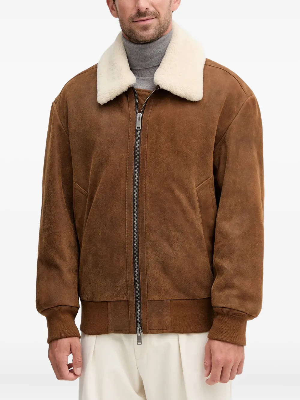 BOSS veste en daim à col en fourrure | marron | Image 1