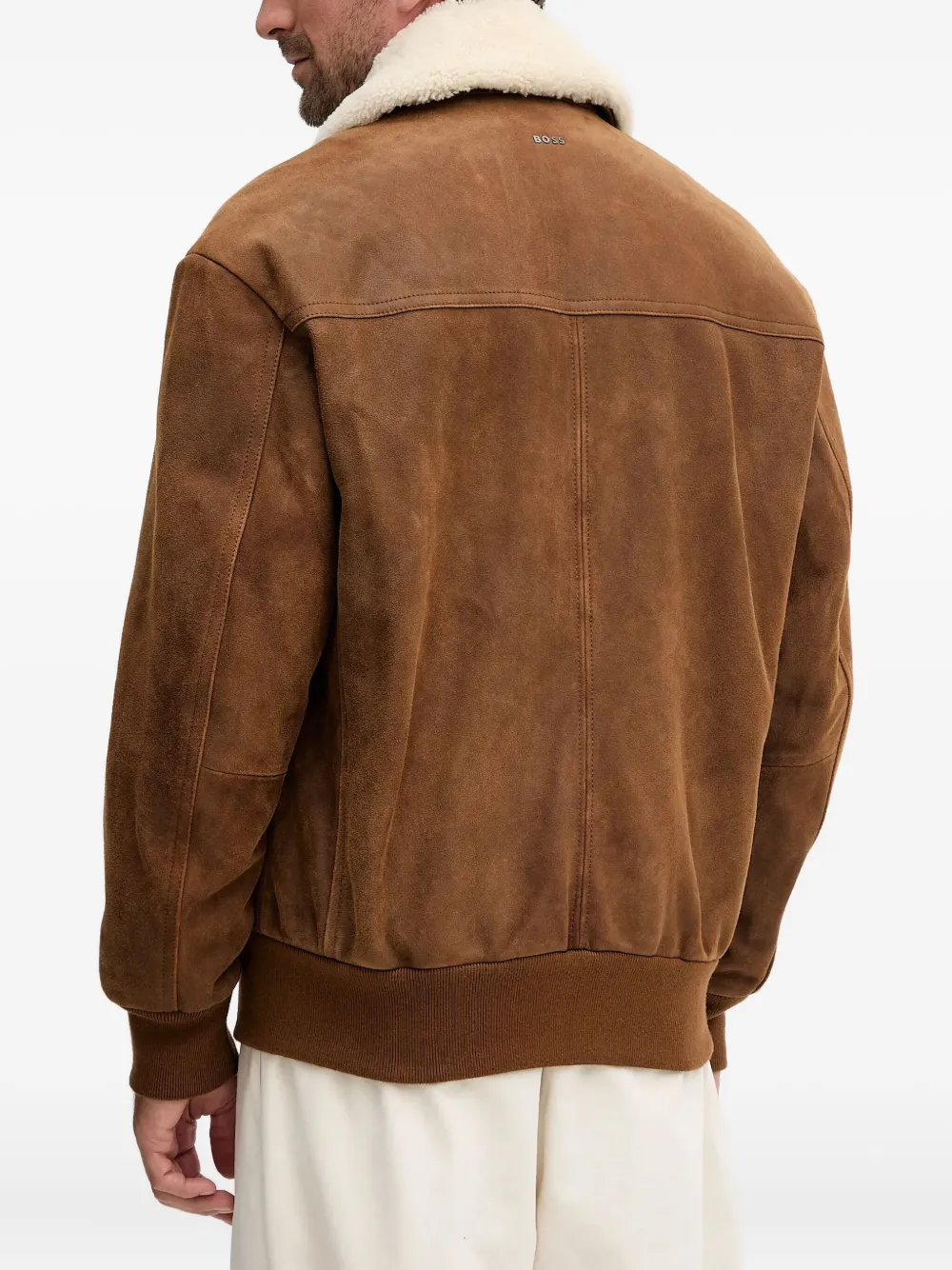BOSS Suède jack met bontkraag Bruin