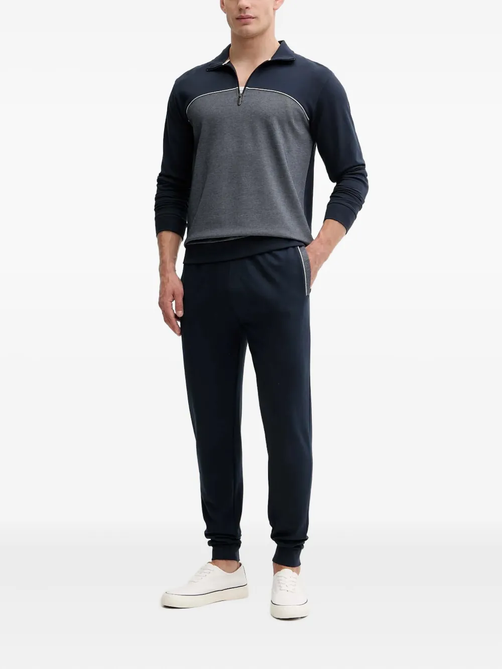 BOSS Sweater met colourblocking - Blauw