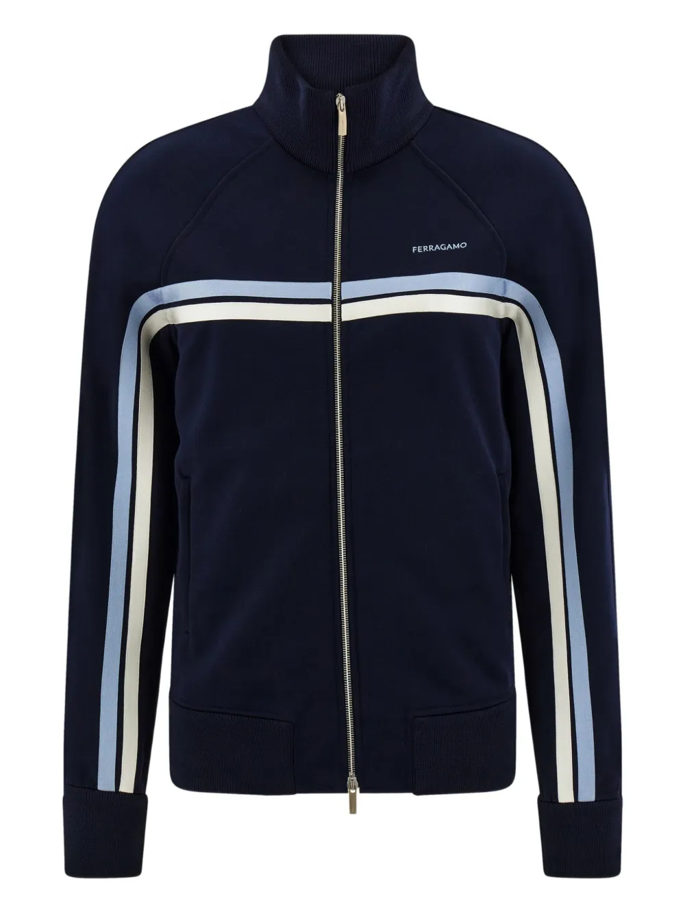 Ferragamo Stripe Zip Sports Jacket In Blue