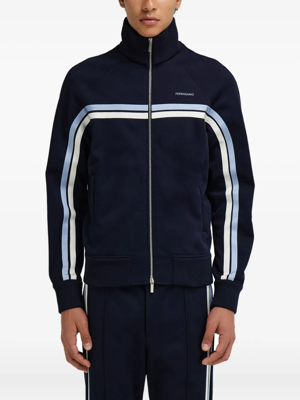 Ferragamo Stripe Zip Sports Jacket In Blue