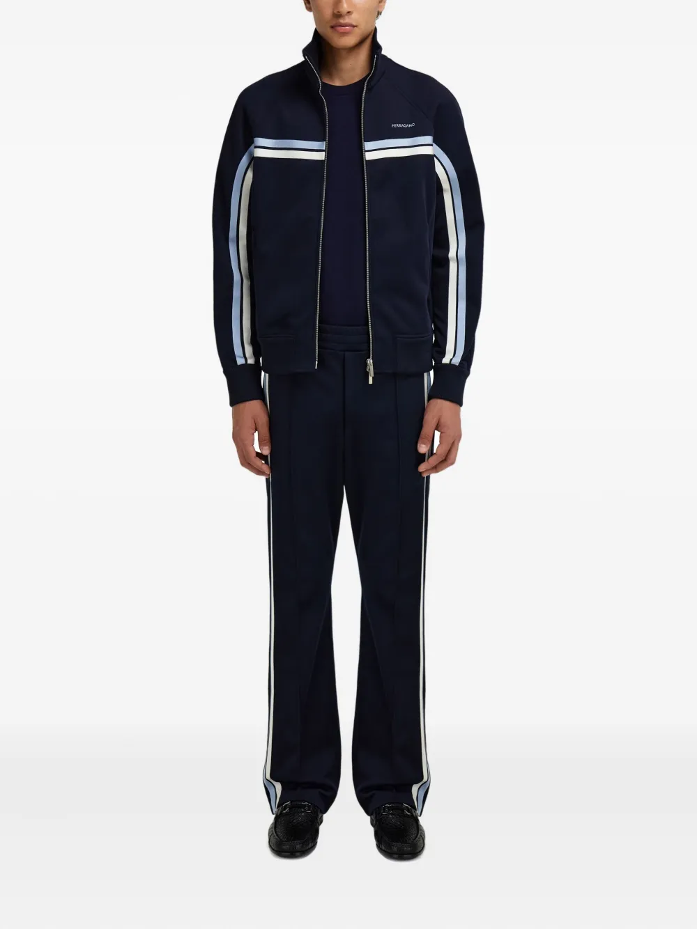 Ferragamo Stripe Zip Sports Jacket In Blue