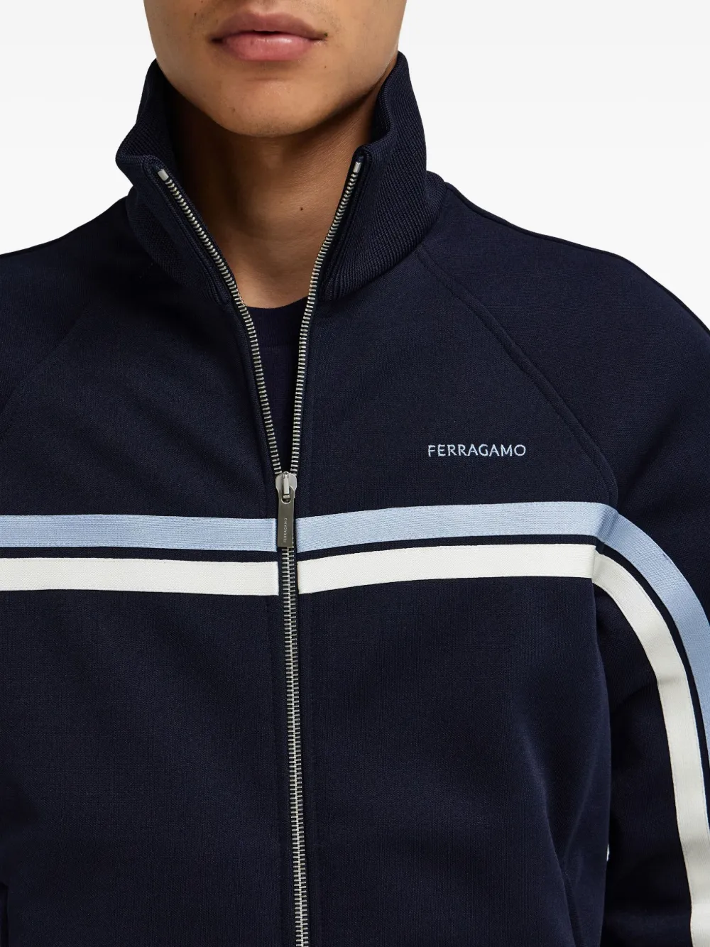 Ferragamo Stripe Zip Sports Jacket In Blue