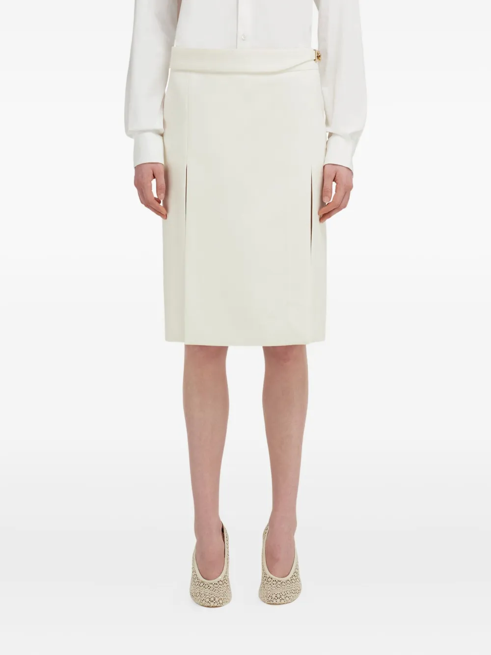 Ferragamo Buckle-detailing Pencil Skirt In Neutral