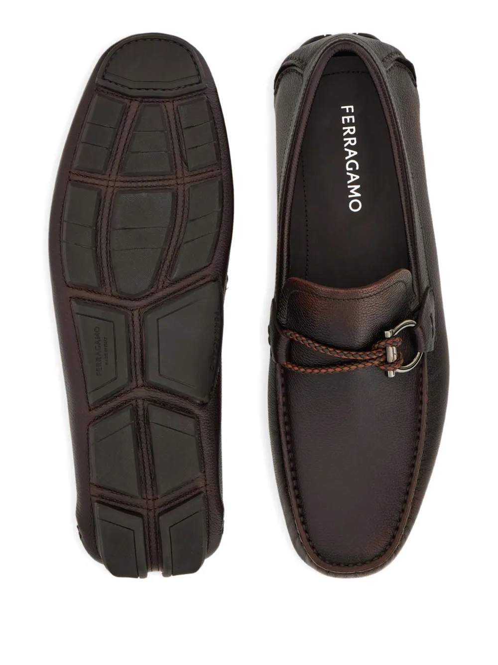 Ferragamo Gancini gevlochten loafers Bruin