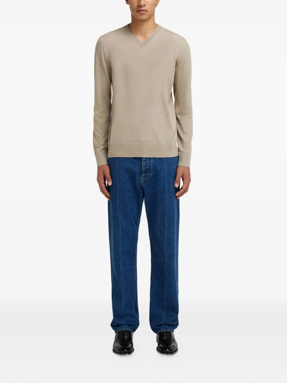 Ferragamo Geribbelde trui met V-hals - Beige