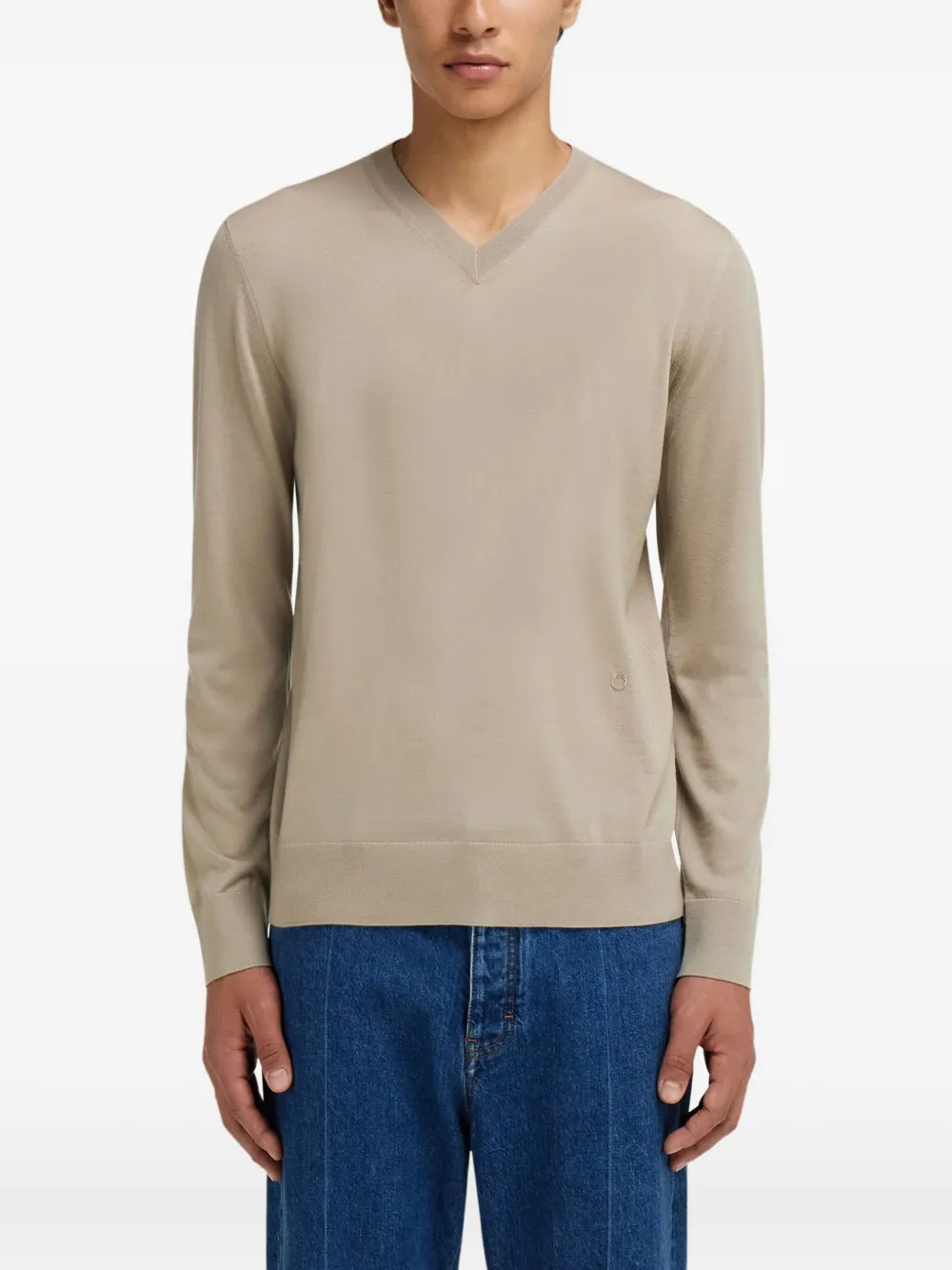 Ferragamo Geribbelde trui met V-hals Beige