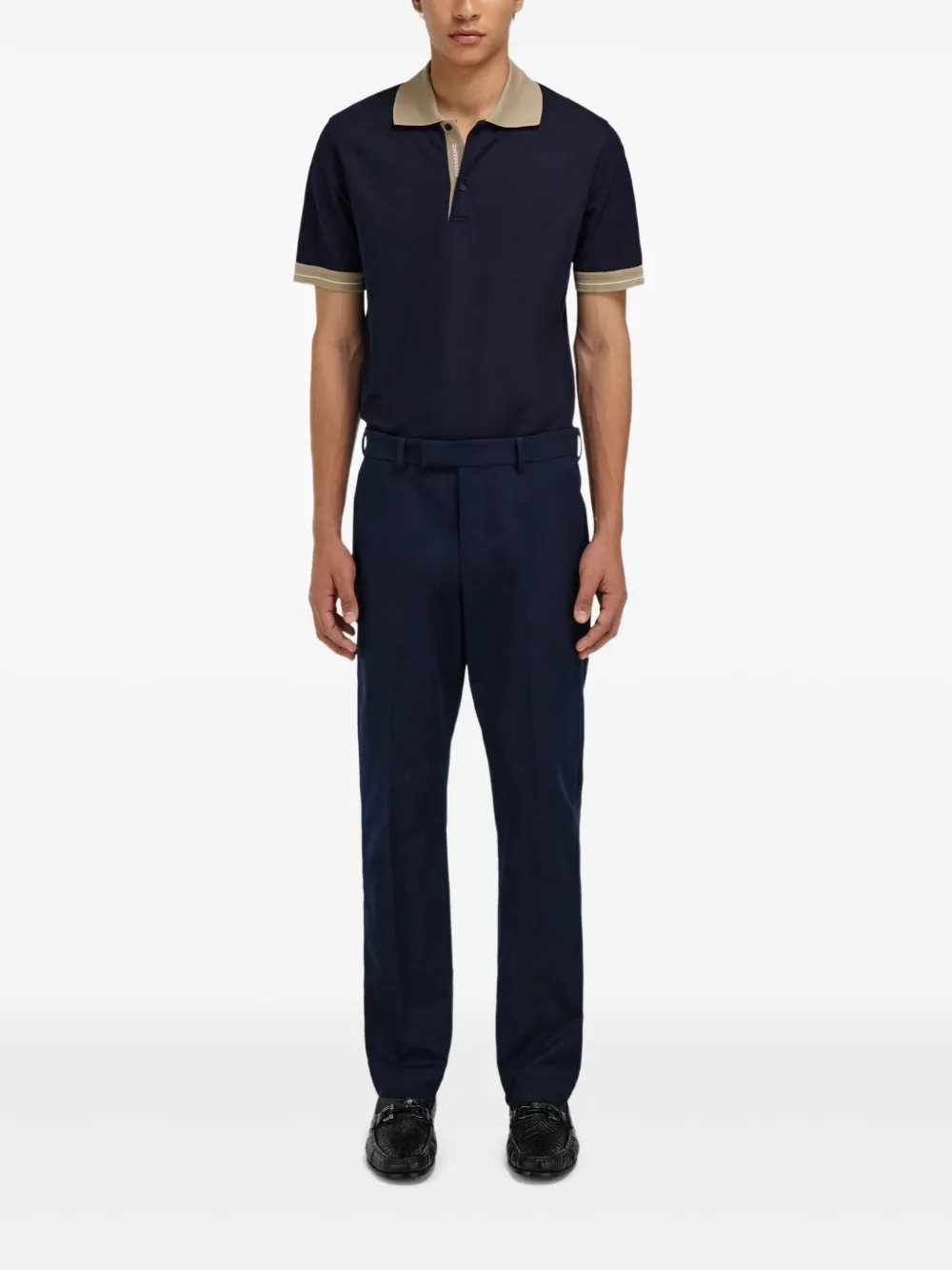 Ferragamo Poloshirt met contrasterende streep en korte mouwen - Blauw