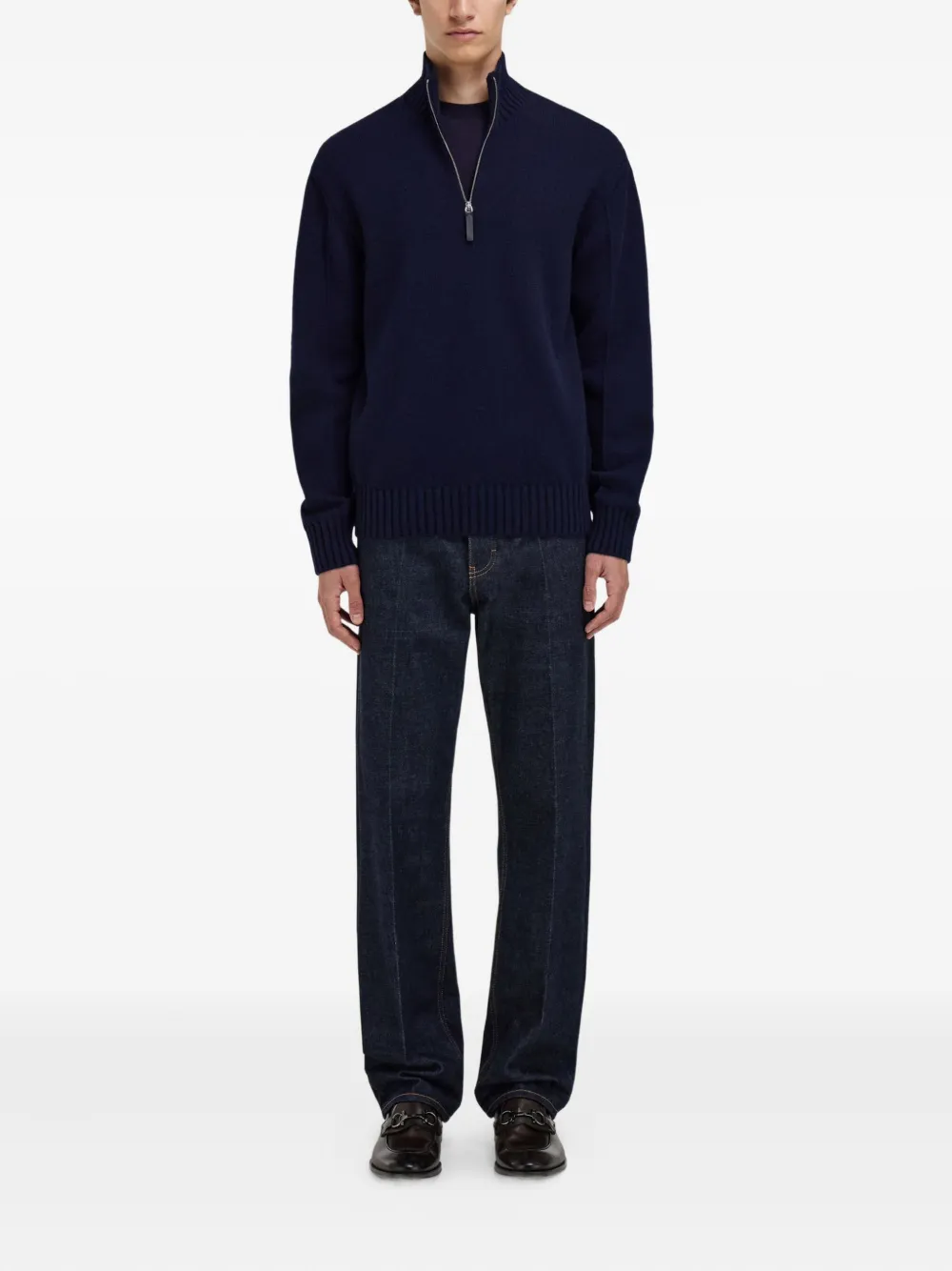 Ferragamo Geribbelde trui met hoge hals - Blauw